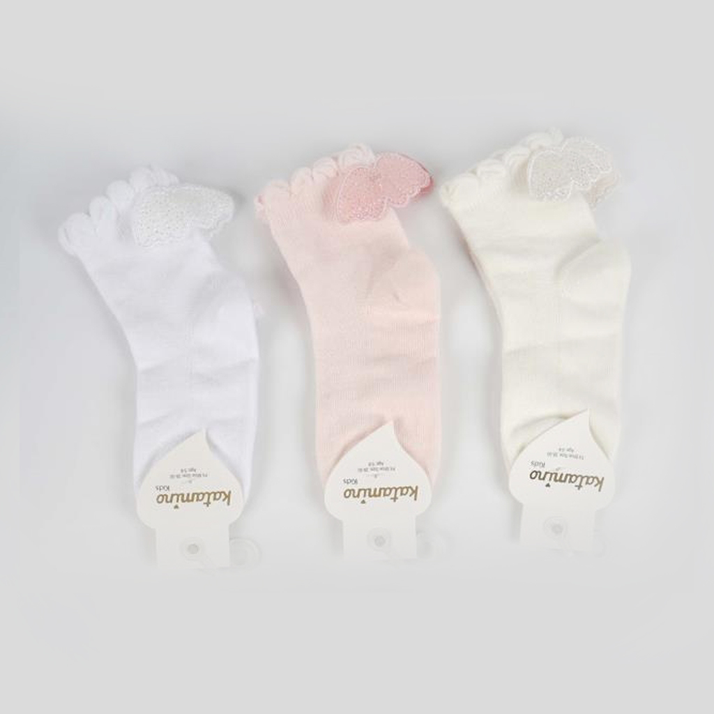 Pack of 3 Pairs of Wings Socks - White, Pink & Off-white