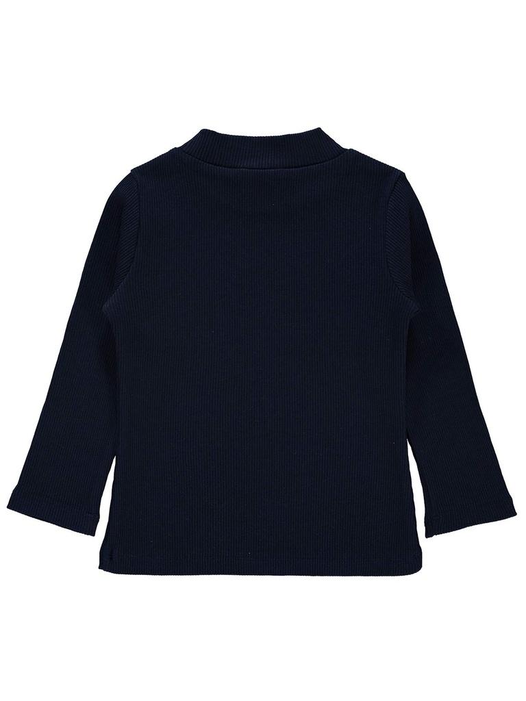 Navy Blue Long sleeve Cotton Col Roulé