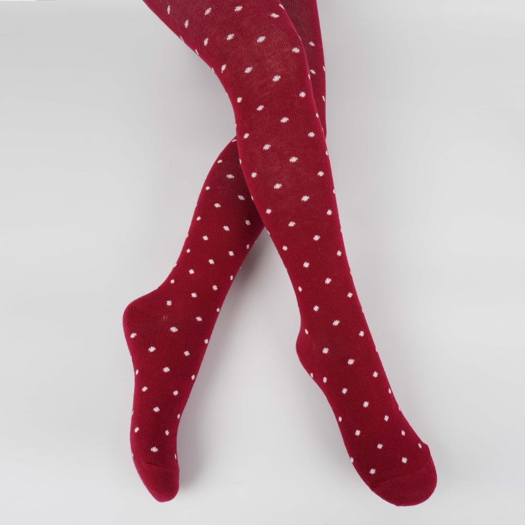 3-Pack of Dotted Cotton Tights (Grey- Red- Light Pink)