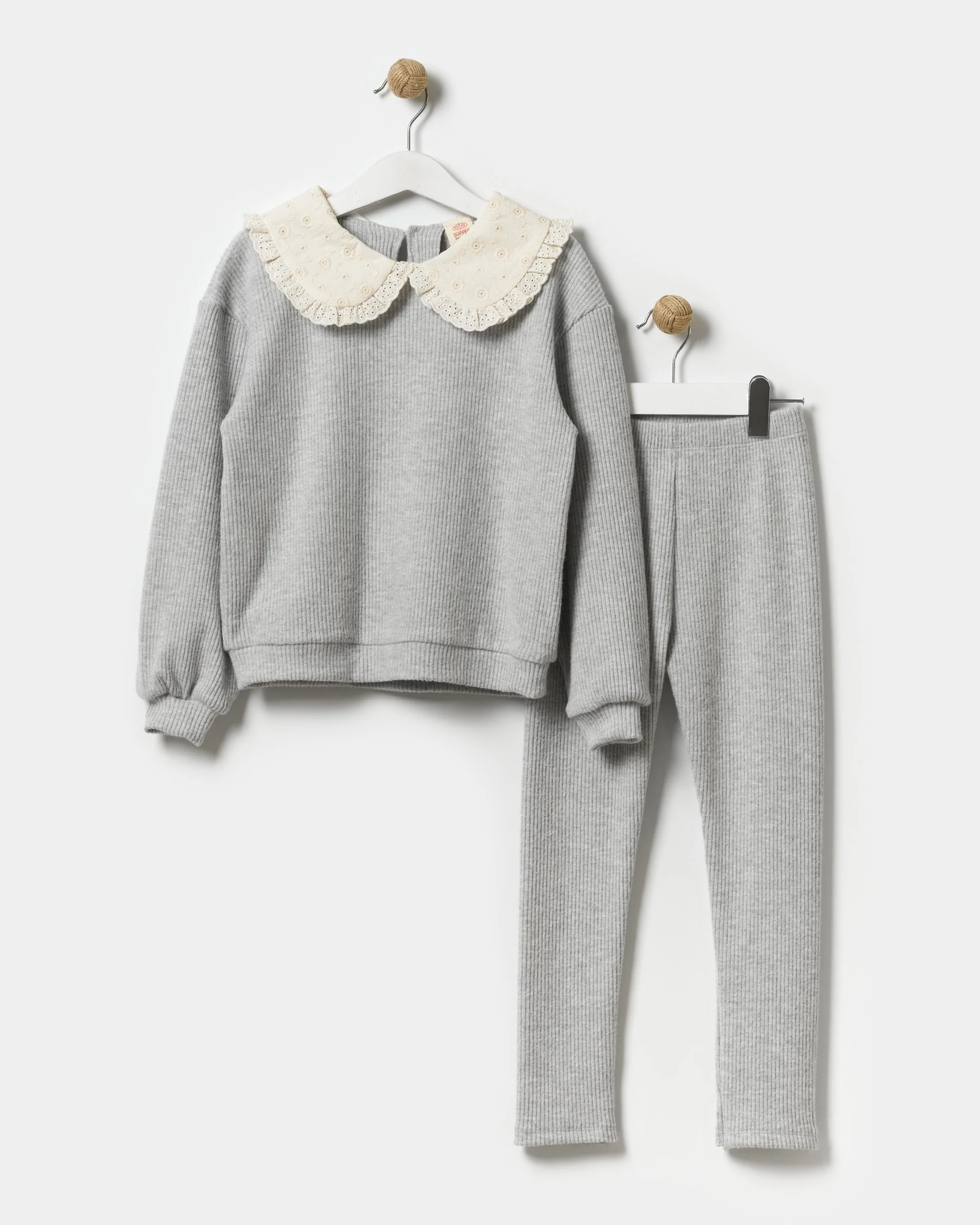 Embroidered Collar Detailed Girl's Sweatshirt and Leggings Set (3-6 Years)