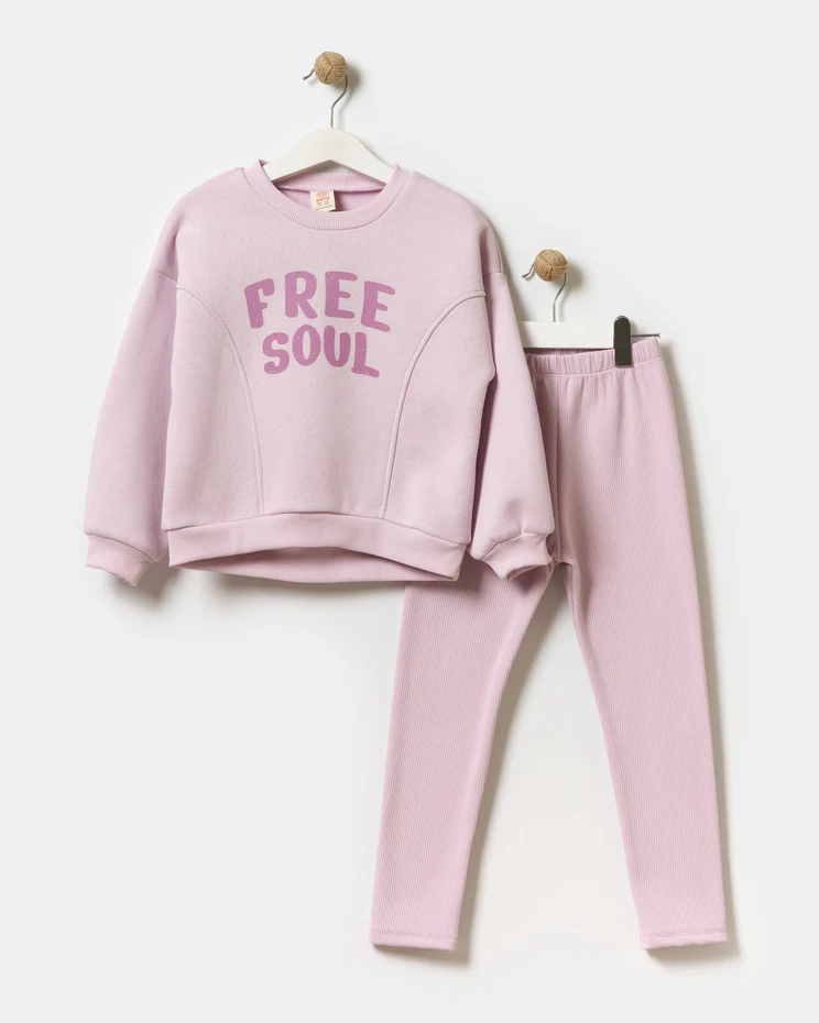 Fleece Inside- Free Soul Printed Girl's Two-Piece Set (3-6 Years)