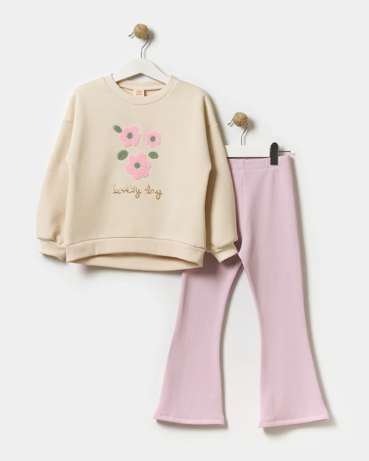 Fleece Inside- Süzene Floral Bell-bottomed Girls' Tights Set (4-7 Years)