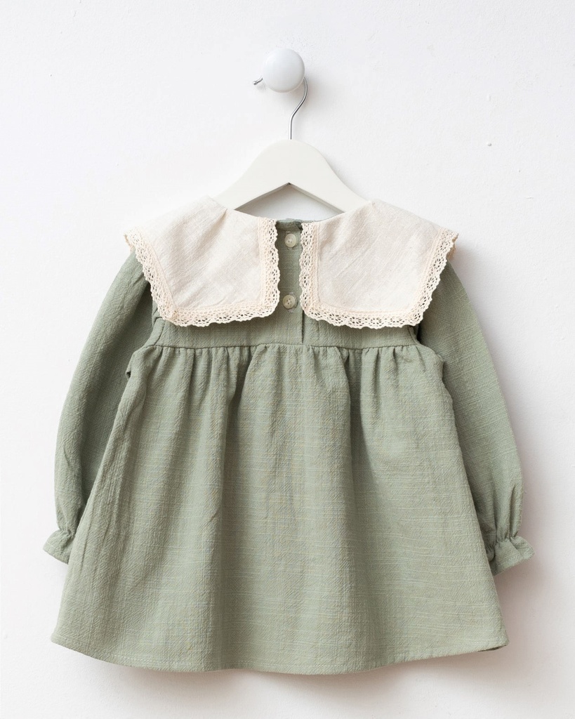 Embroidered Girl Dress with Bag - Green 