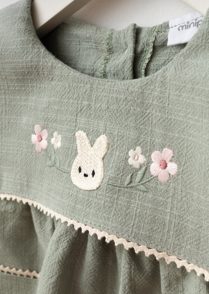 Embroidered Pocket Baby Girl Dress- Green