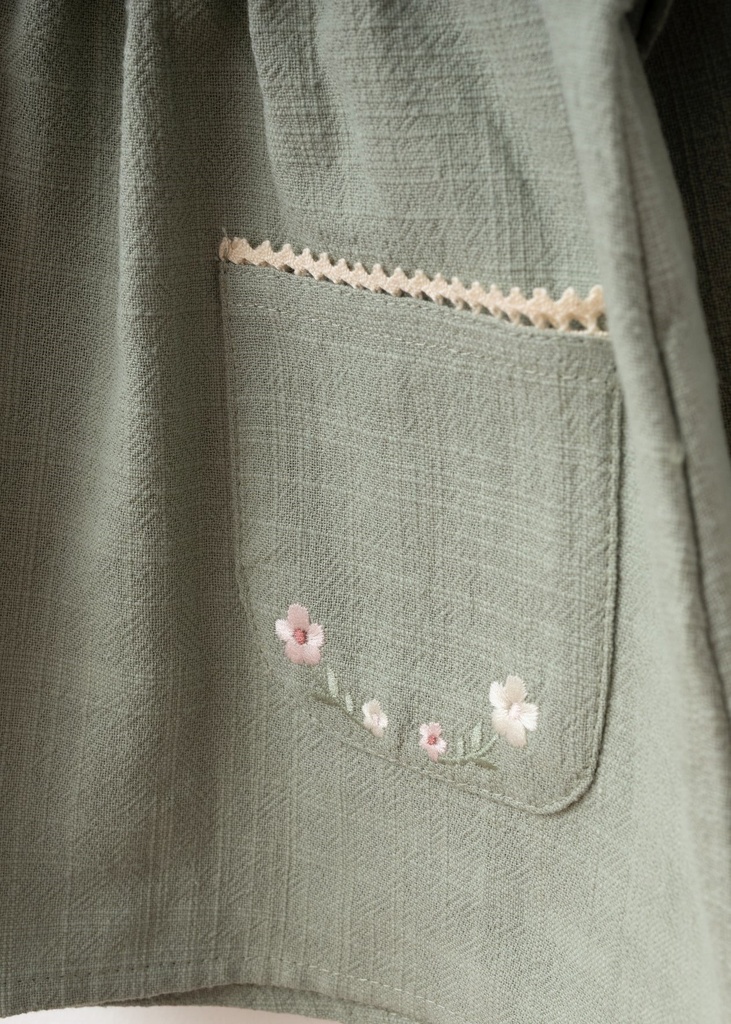 Embroidered Pocket Baby Girl Dress- Green