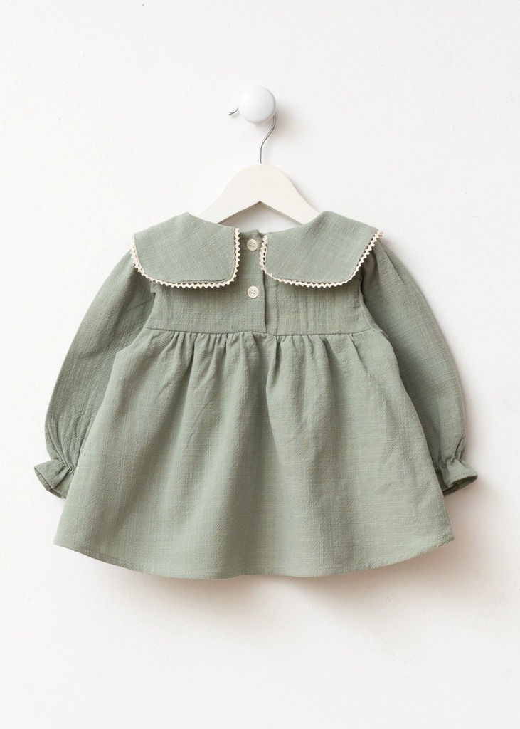 Embroidered Pocket Baby Girl Dress- Green