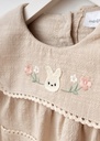 Embroidered Pocket Baby Girl Dress- Beige