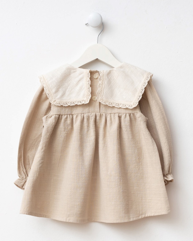 Embroidered Baby Girl Dress with Bag - Beige