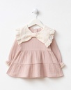 Baby Girl Muslin Dress with Bow Detail and Bag- Powder Pink