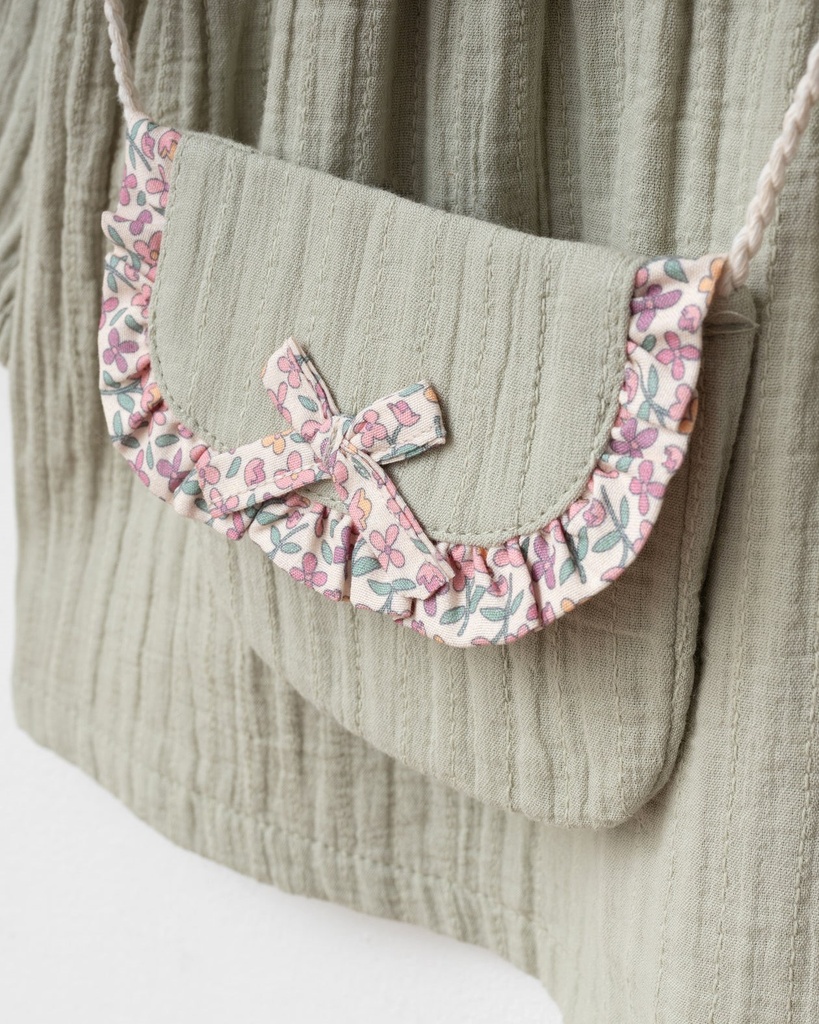 Bow Detailed Muslin Baby Girl Dress with Bag -  Green