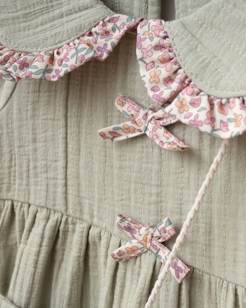 Bow Detailed Muslin Baby Girl Dress with Bag -  Green
