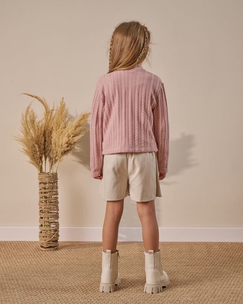 Three-Piece Holiday Outfit: Skort, cardigan and Blouse(Ages 4-7)- Powder Pink