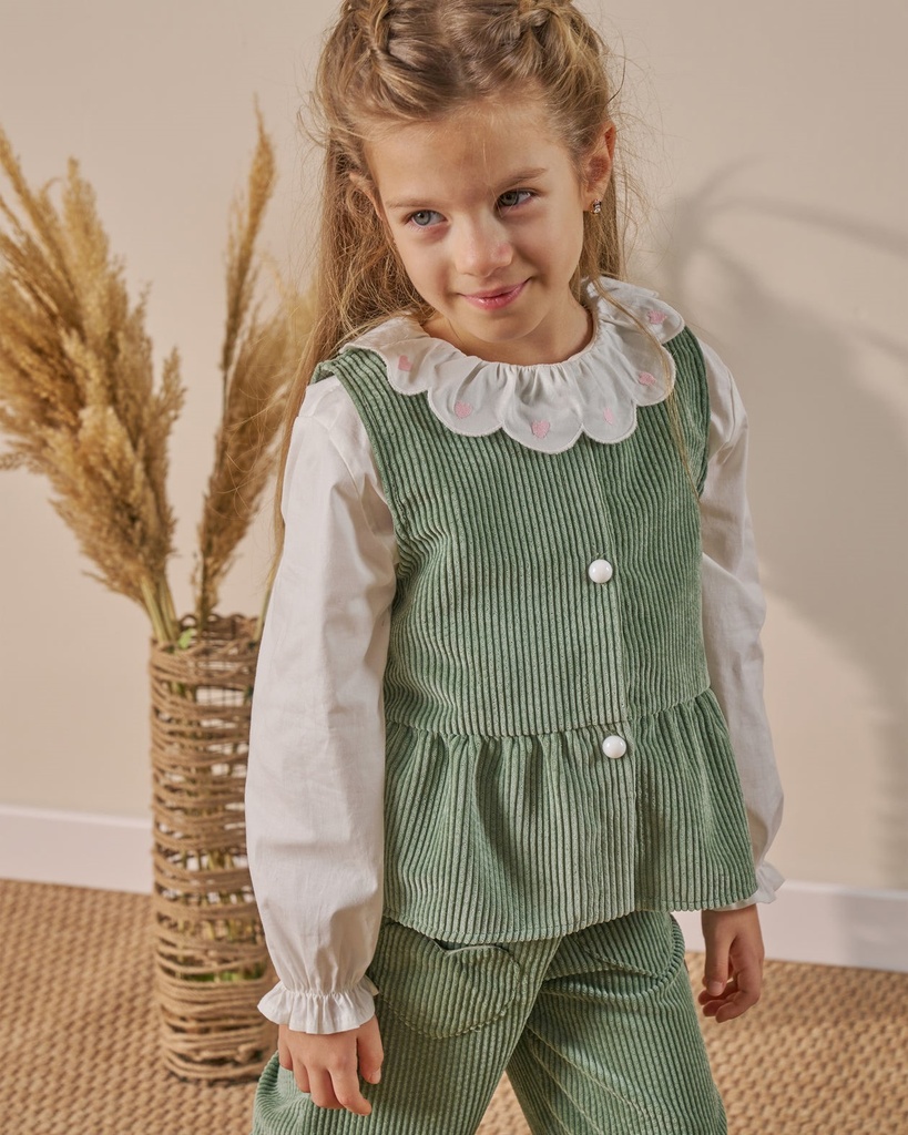 Heart Pocket Detail Corduroy 3-Piece Holiday Outfit- GREEN