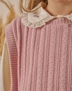 Three-Piece Girls' Holiday Outfit with Lace Collar Shirt, Sweater, and Relaxed Fit Trousers -Pink