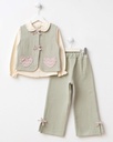 Three-Piece Holiday Outfit: Muslin Vest with Bow Detail and Relaxed Fit Trousers 