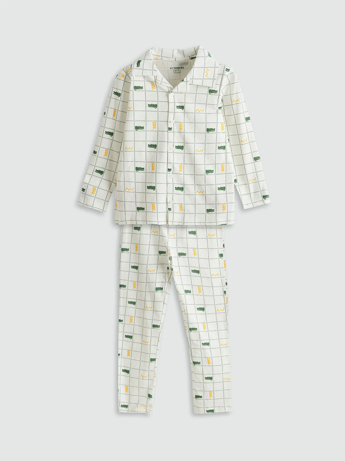 Off-White Shirt Collar Plaid Pattern Long-Sleeved Boys' Pajama Set