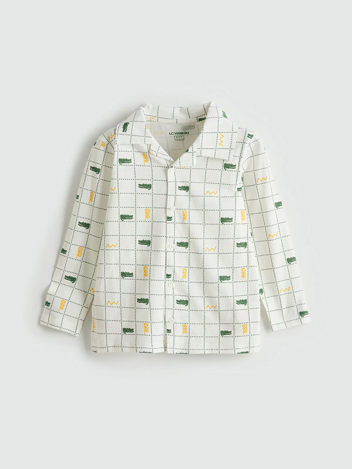 Off-White Shirt Collar Plaid Pattern Long-Sleeved Boys' Pajama Set