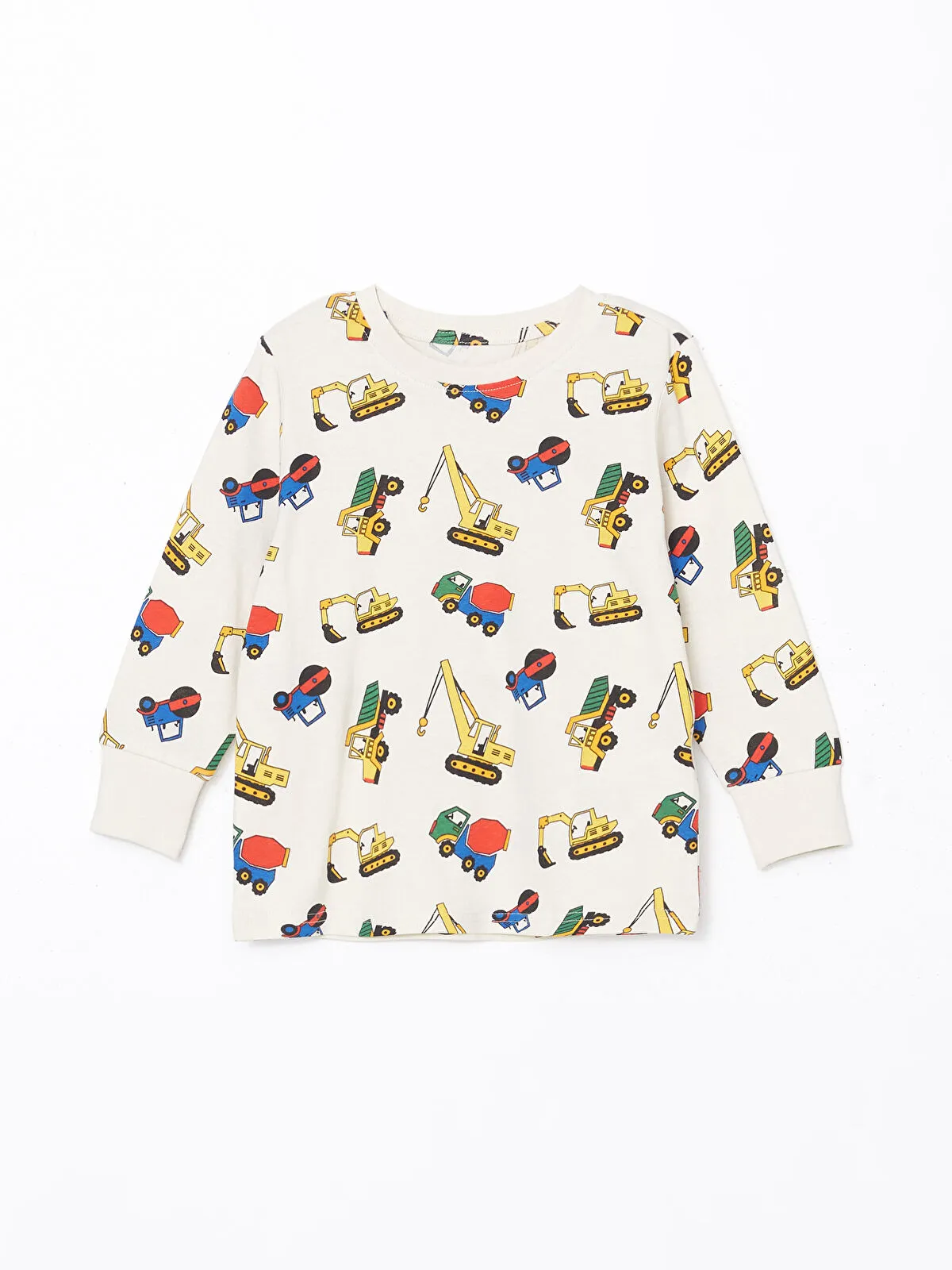 Beige Crew Neck Printed Boys' Pajama Set