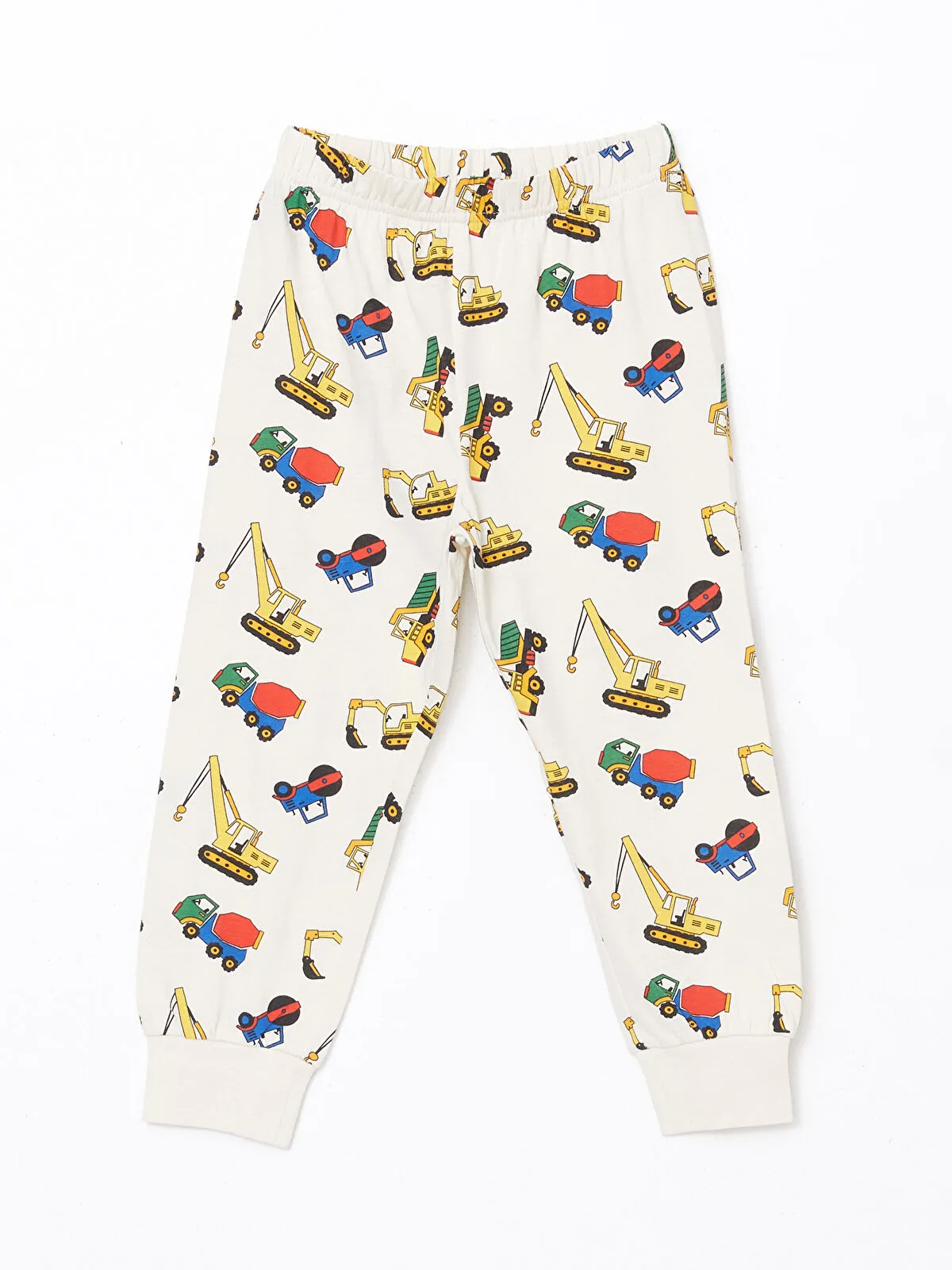 Beige Crew Neck Printed Boys' Pajama Set