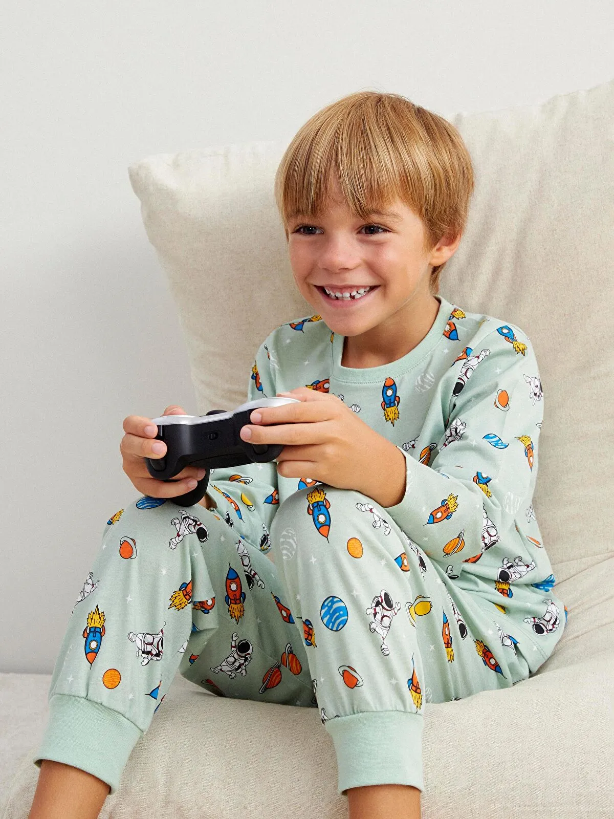 Kids Green Printed Boys' Pajama Set