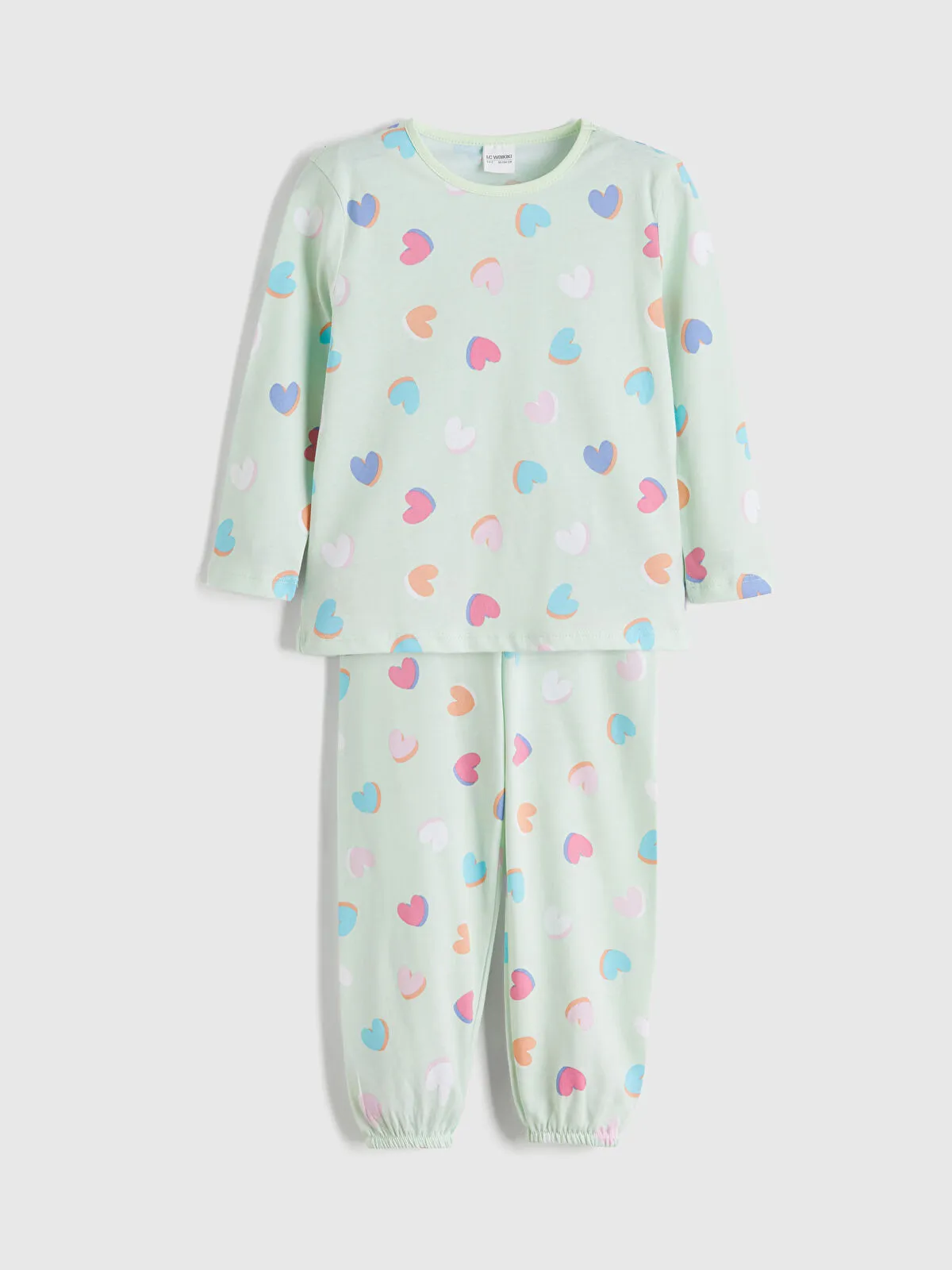 Green Crew Neck Girls' Pajama Set