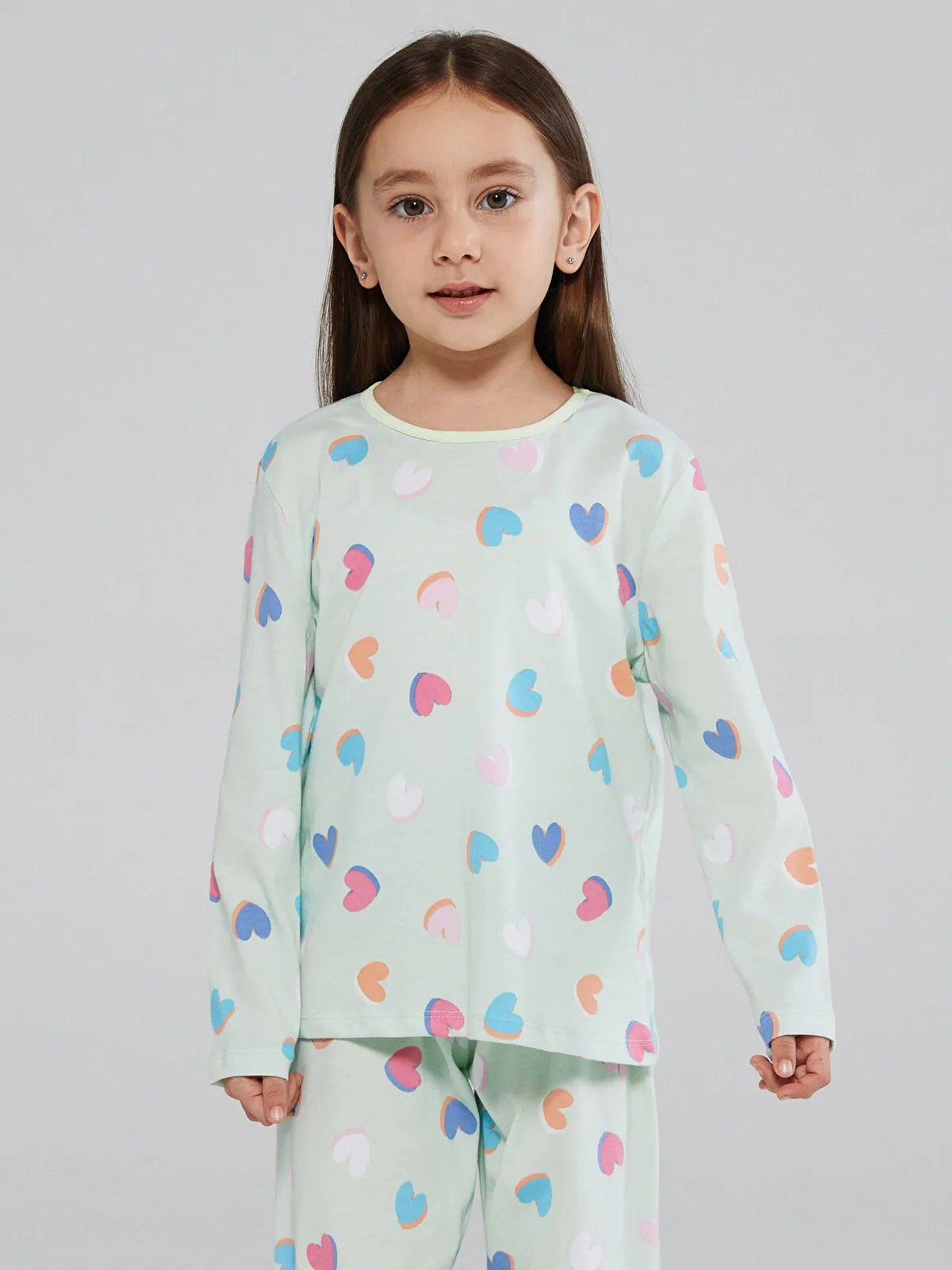 Green Crew Neck Girls' Pajama Set