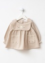 Embroidered Pocket Baby Girl Dress- Beige