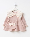 Baby Girl Muslin Dress with Bow Detail and Bag- Powder Pink