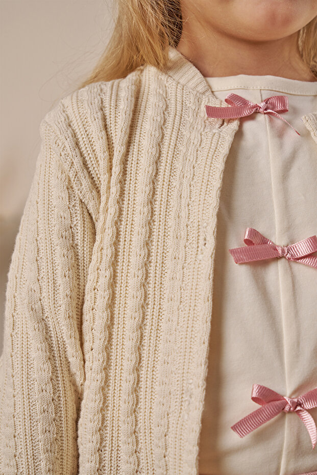 Three-Piece Holiday Outfit: Skort, cardigan and Blouse(Ages 4-7)- Powder Pink