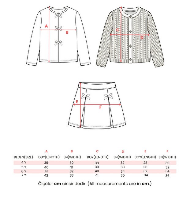 Three-Piece Holiday Outfit: Skort, cardigan and Blouse(Ages 4-7)- Powder Pink