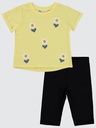 Girls Daisy Embroidered Set- Yellow- (2-5Y)