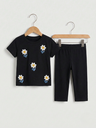 Girls Daisy Embroidered Set- Black- (2-5Y) 