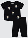 Girls Daisy Embroidered Set- Black- (2-5Y) 