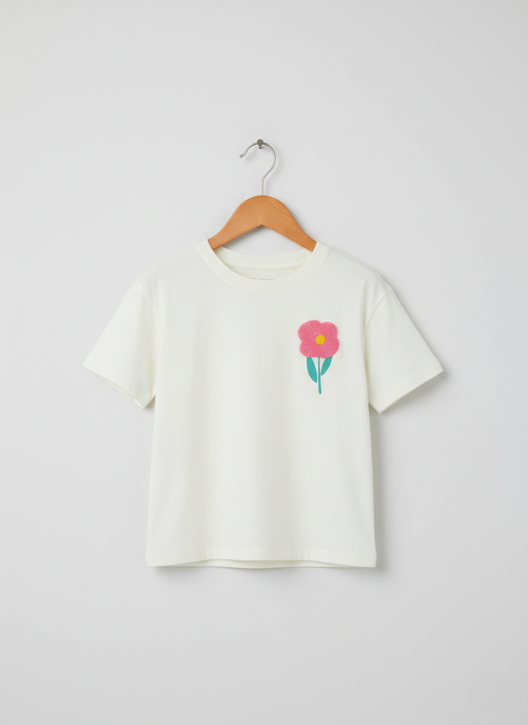 Girls Tulip Print T-shirt- white