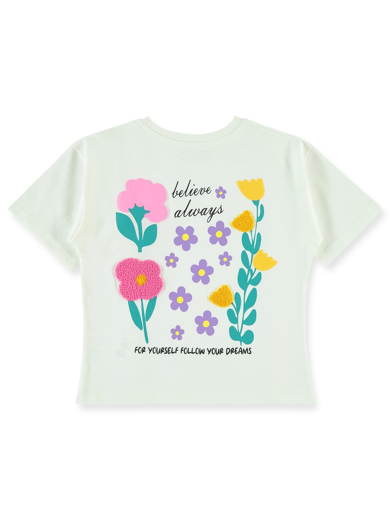 Girls Tulip Print T-shirt- white
