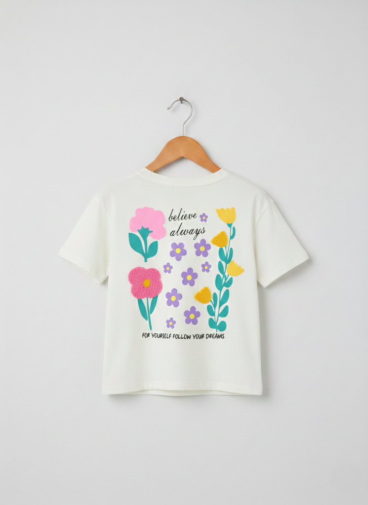 Girls Tulip Print T-shirt- white