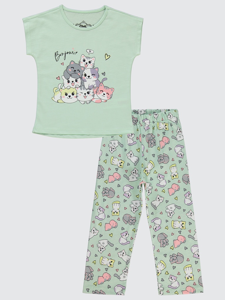 Cats Green Pajama (2-5Y)