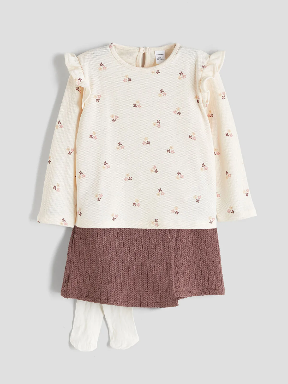 Off-White Ruffled Girls' Blouse, Skirt, and Tights Set