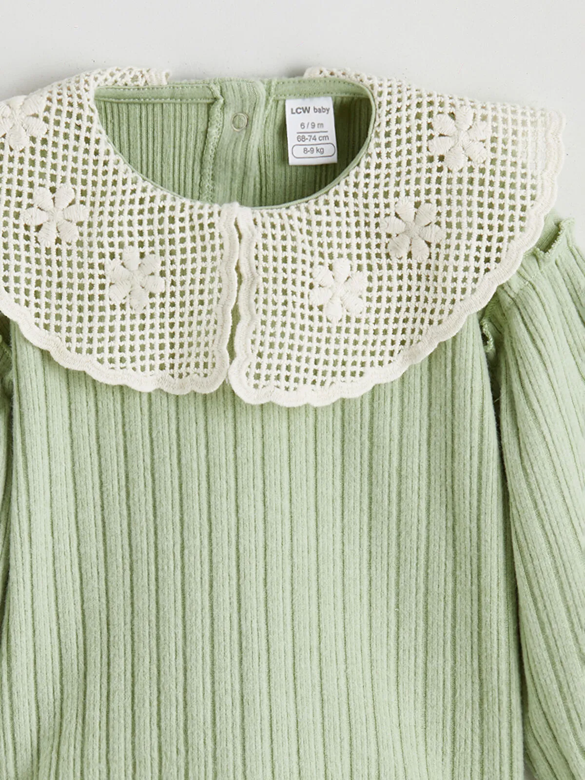 Green Baby Collar Patterned Long-Sleeved Baby Girl Blouse and Leggings