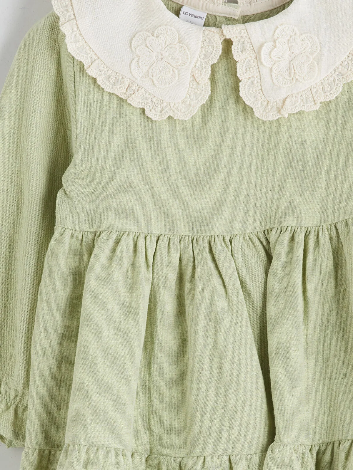 Green Baby Collar Muslin Girl's Dress