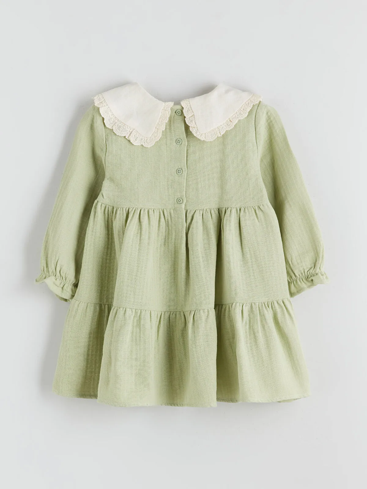 Green Baby Collar Muslin Girl's Dress
