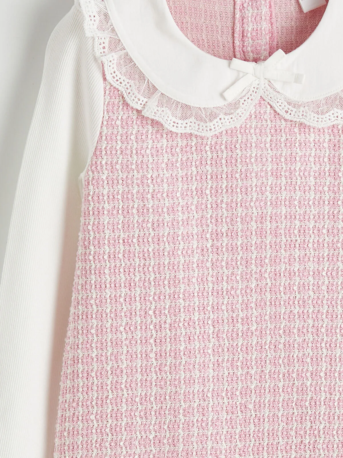 Pink Peter Pan Collar Plaid Pattern Girl's Tweed Dress