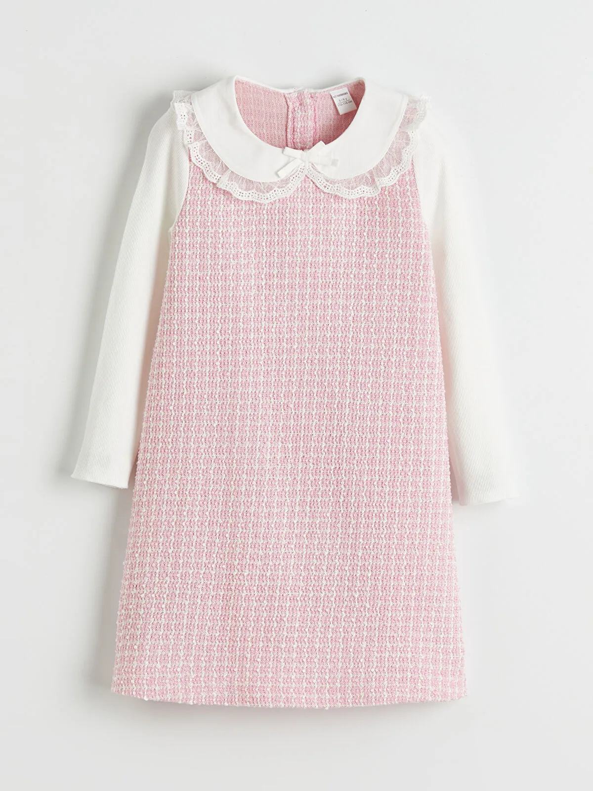 Pink Peter Pan Collar Plaid Pattern Girl's Tweed Dress
