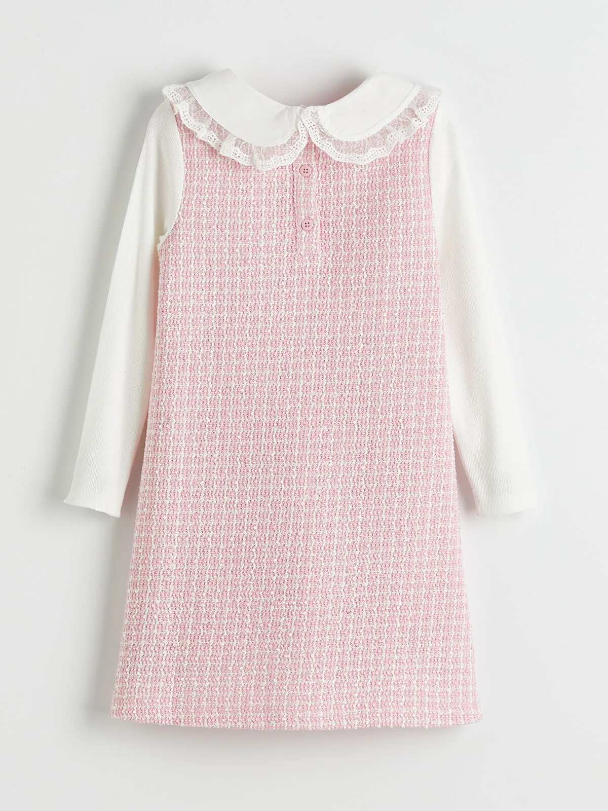 Pink Peter Pan Collar Plaid Pattern Girl's Tweed Dress