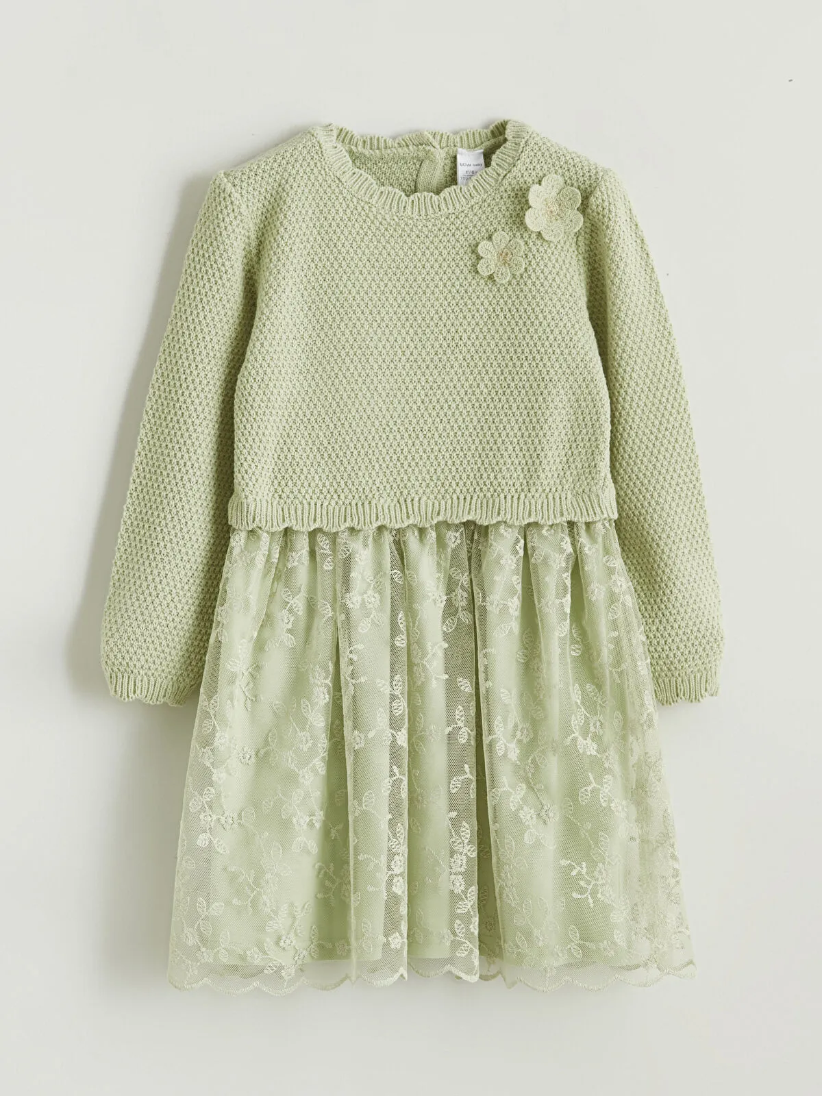 Green Floral Applique Girl's Tulle Dress