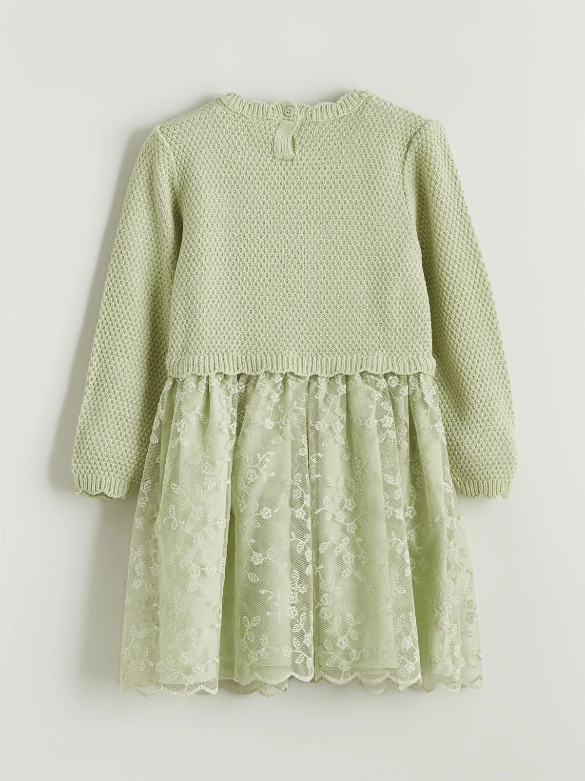 Green Floral Applique Girl's Tulle Dress