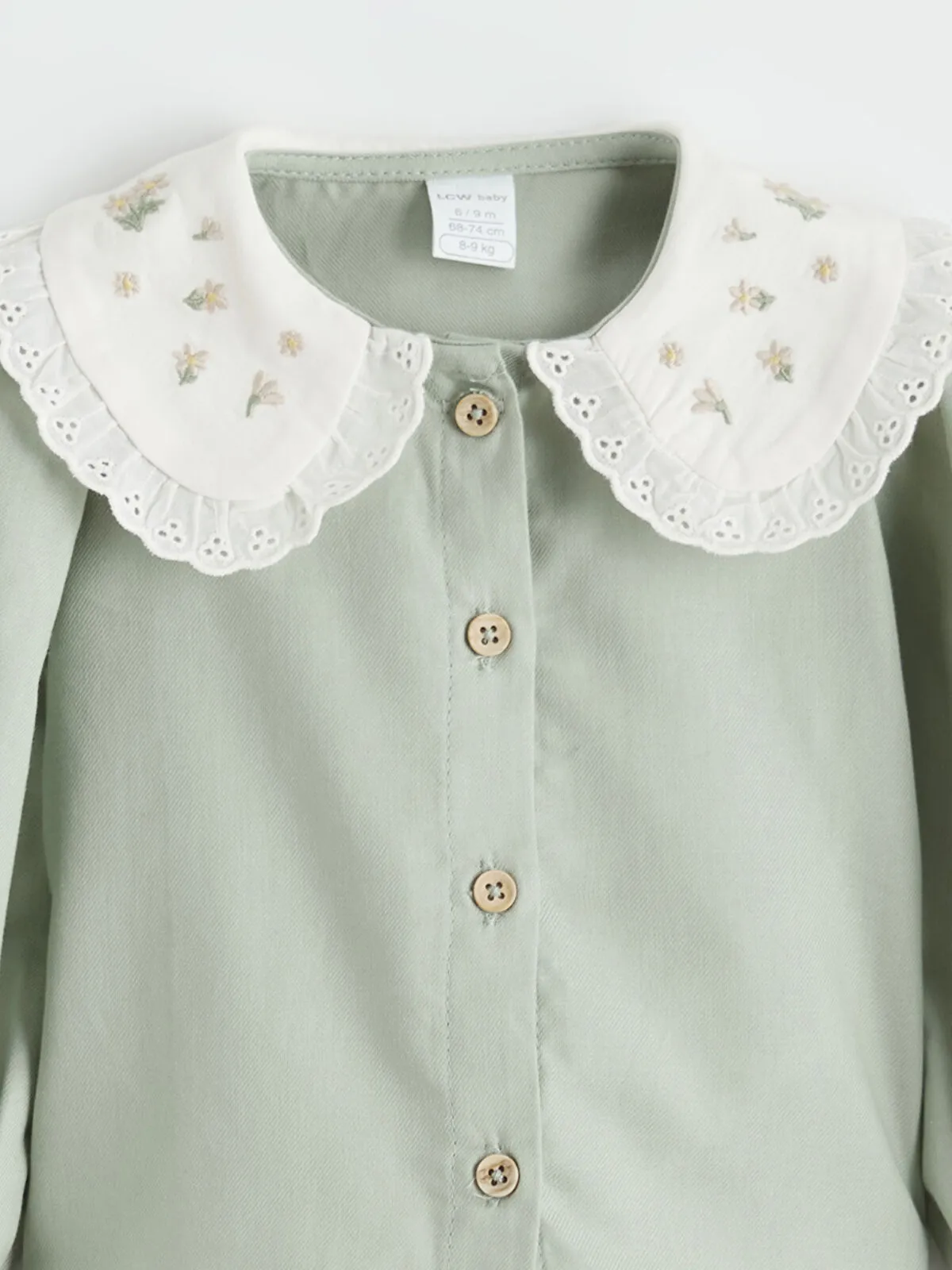 Green Baby Collar Embroidered Long-Sleeved Baby Girl Set