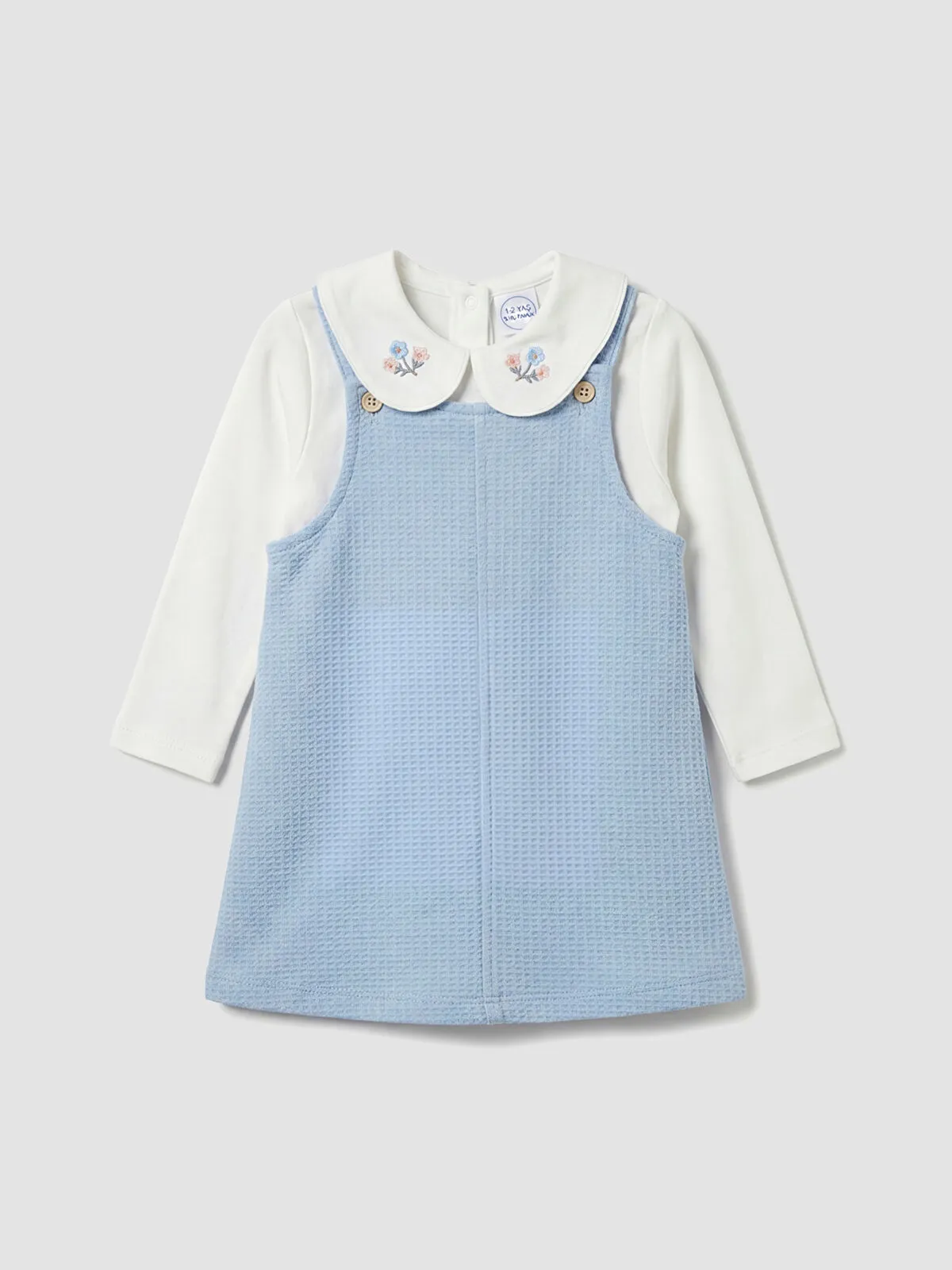 Blue Embroidered Girl's Overalls Dress and Blouse