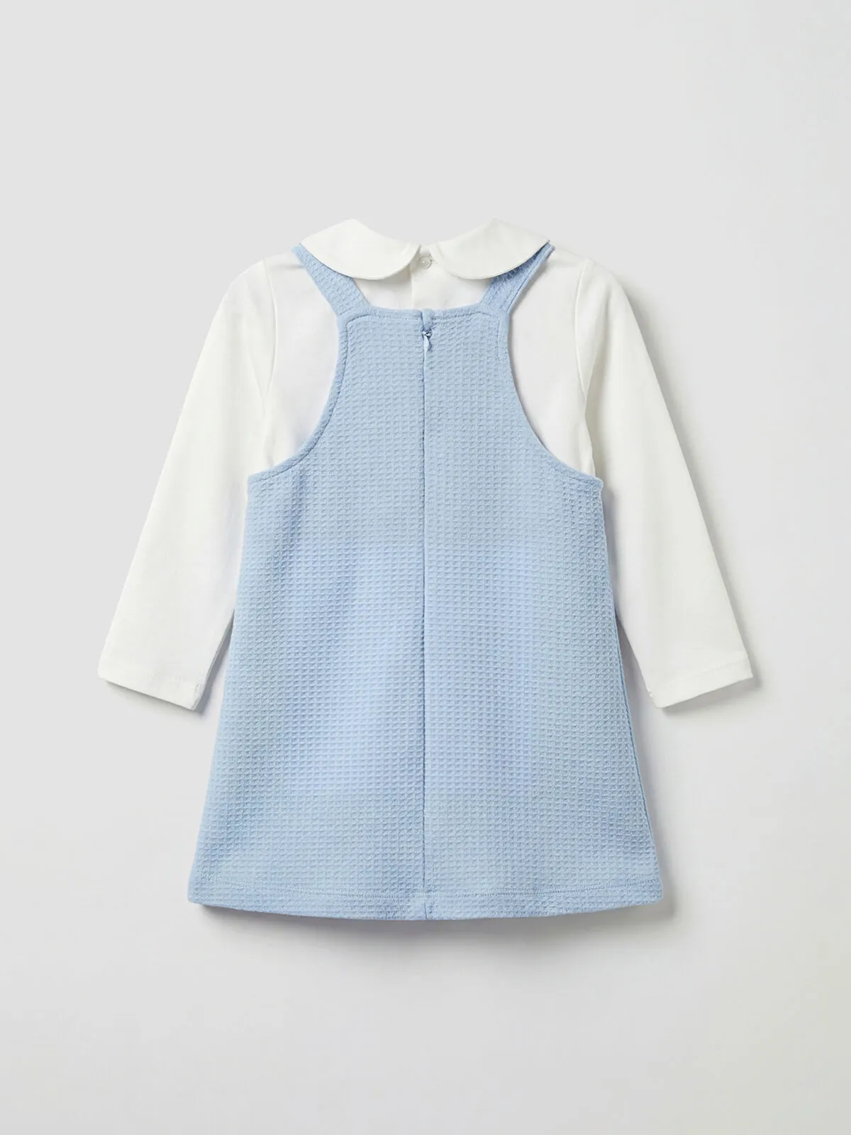 Blue Embroidered Girl's Overalls Dress and Blouse