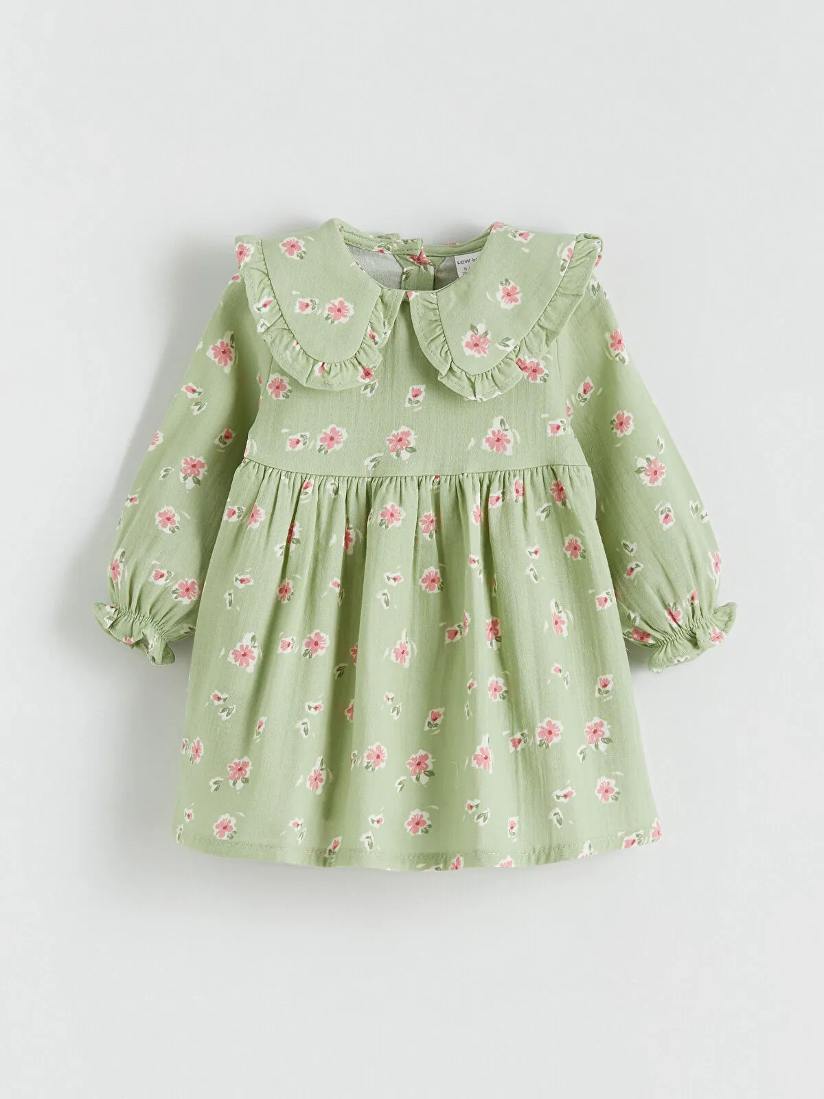 Green Baby Collar Floral Muslin Girl Baby Dress